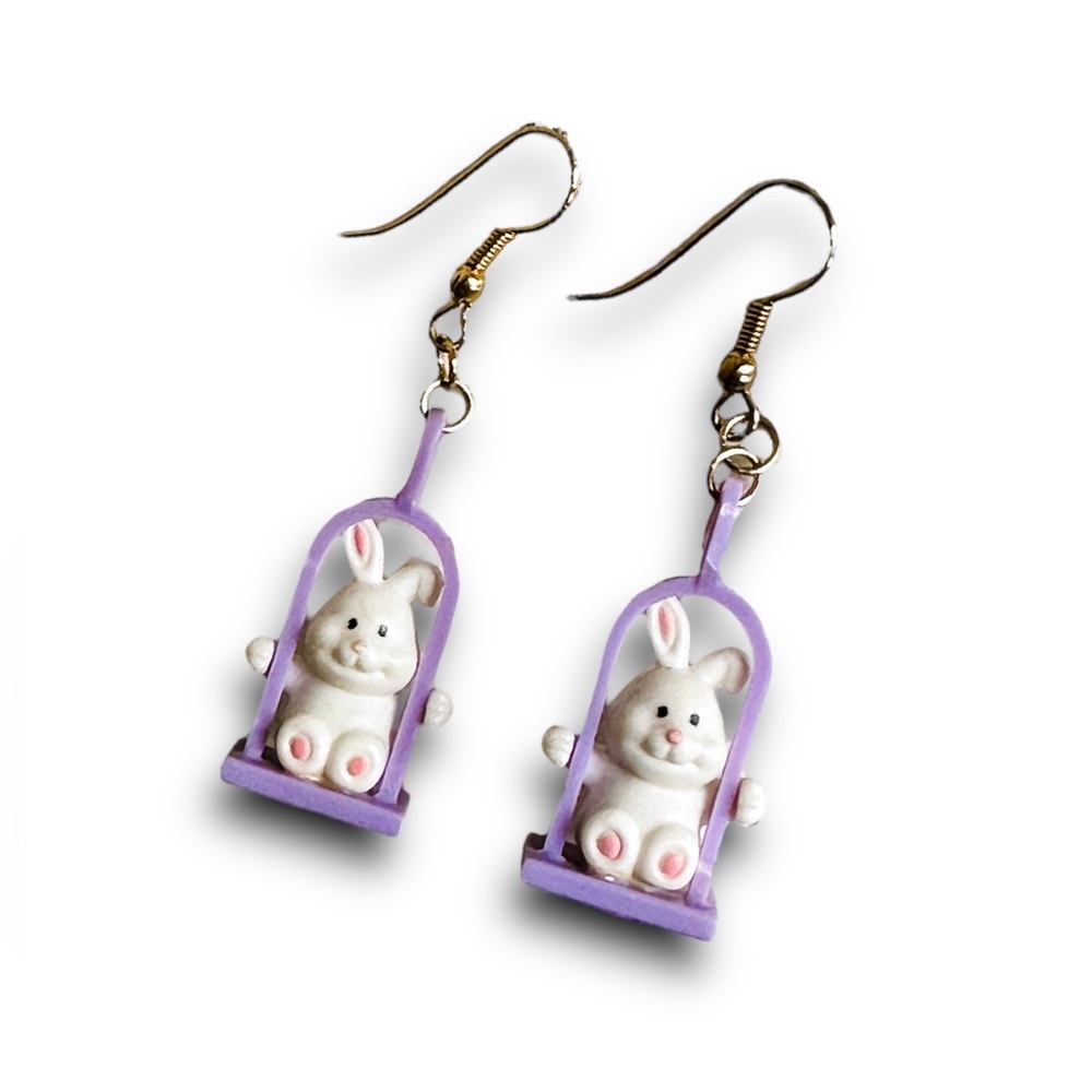 Cute Little Swinging Easter Bunny Drop Earrings